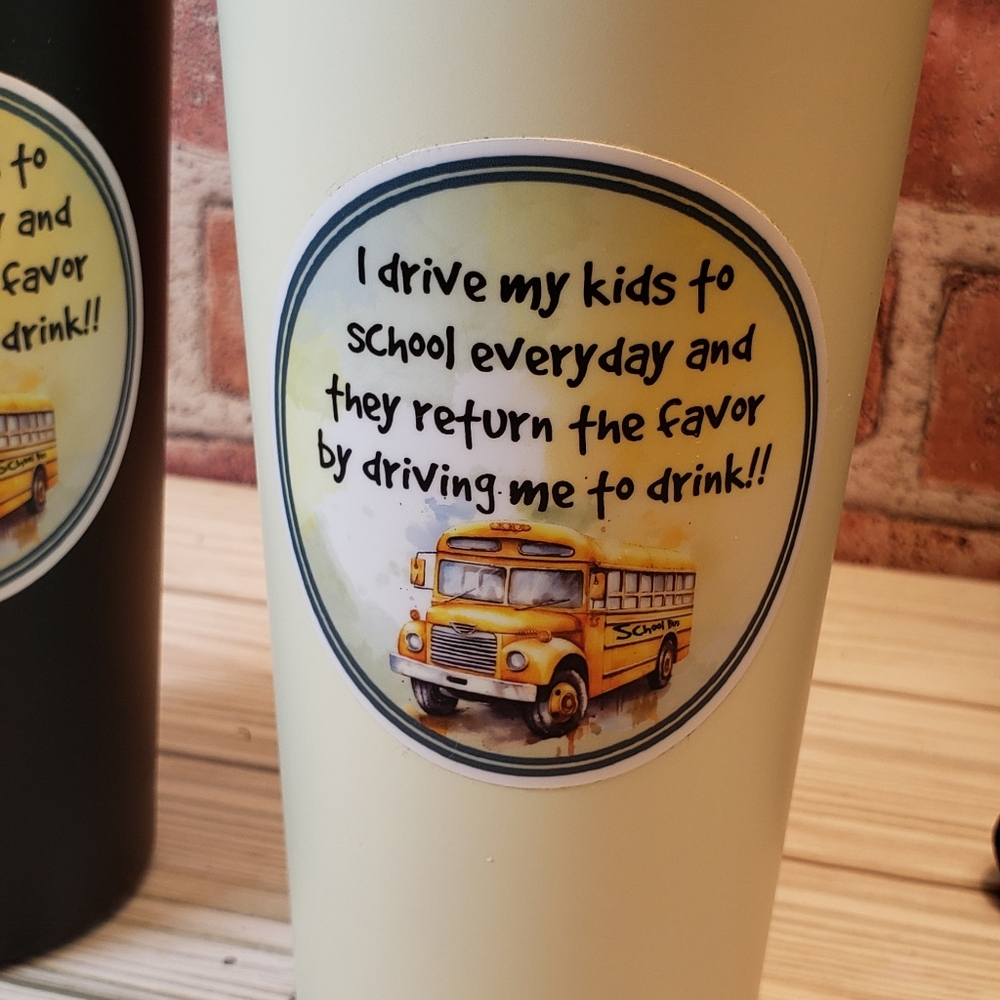 20 oz. Off-White Stainless Steel Double Wall Tumbler with Bus Driver Decal NWT